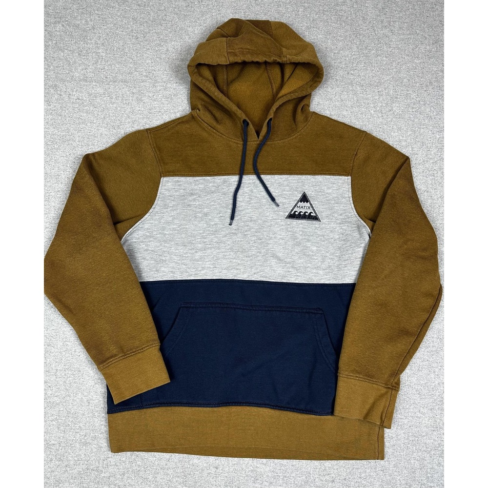 Matix Hoodie‎ Sweatshirt Mens Medium Brown Gray Navy Colorblock Fleece Y2K